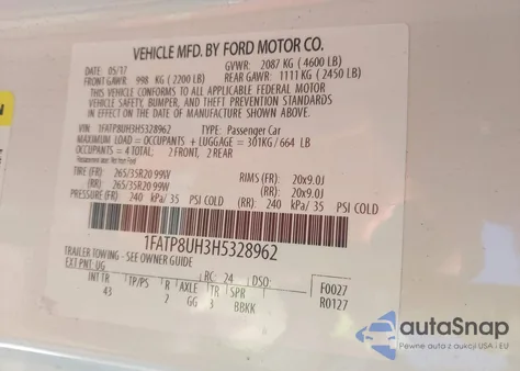 2017 Ford Mustang Ecoboost Premium из США, поврежденный, VIN 1FATP8UH3H5328962